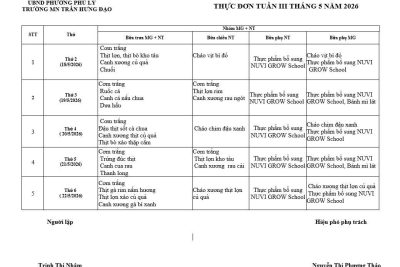 Thực đơn tuần 3 tháng 5 năm 2026